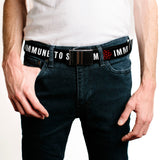 Black Buckle Web Belt - IMMUNE TO SARCASM/Atom Black/White/Red Webbing