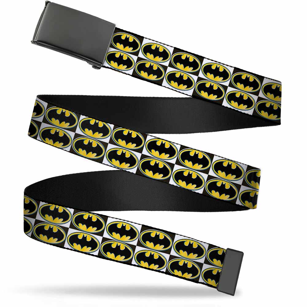 Black Buckle Web Belt - Batman Shield Checkers Webbing