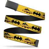 Web Belt Blank Black Buckle - Vintage Batman Logo & Bat Signal-3 Yellow Webbing