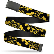 Black Buckle Web Belt - Bat Signals Stacked w/CLOSE-UP Yellow/Black Webbing