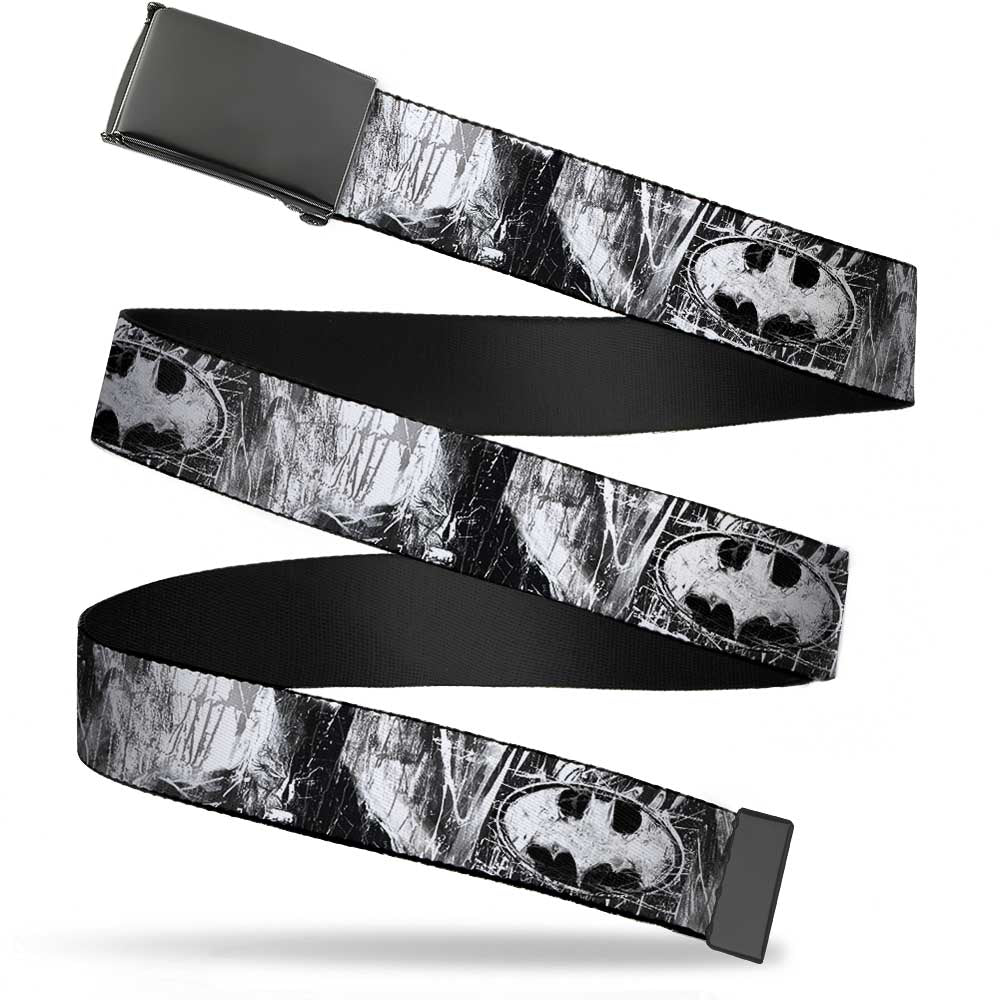 Black Buckle Web Belt - Batman Face/Bat Shield Sketch White/Black Webbing