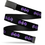 Black Buckle Web Belt - Batman Signal Black/Purple Plaid Webbing