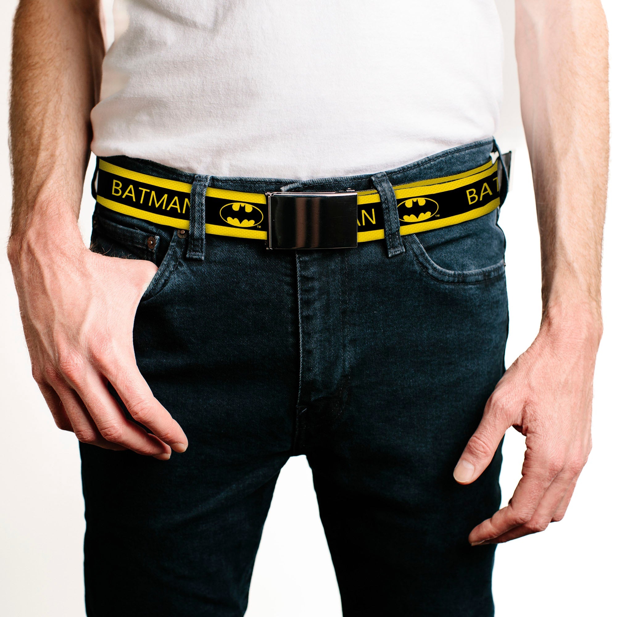 Black Buckle Web Belt - BATMAN/Logo Stripe Yellow/Black Webbing