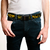 Black Buckle Web Belt - JUSTICE LEAGUE-BATMAN Bats Scattered Black/Yellows Webbing