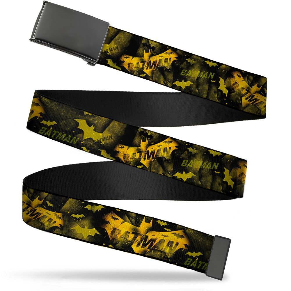 Black Buckle Web Belt - JUSTICE LEAGUE-BATMAN Bats Scattered Black/Yellows Webbing