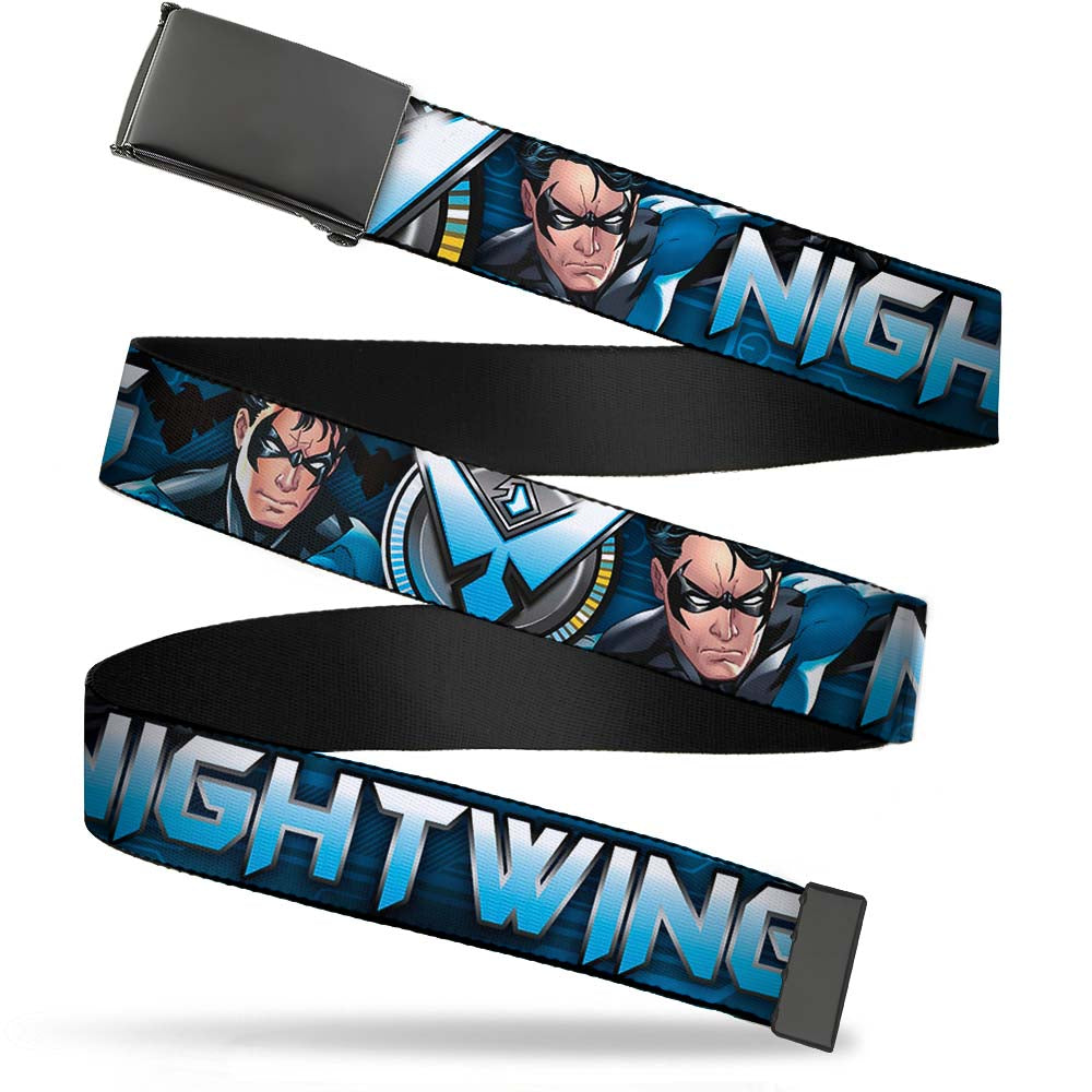 Black Buckle Web Belt - NIGHTWING Poses/Logo Black/Blues Webbing