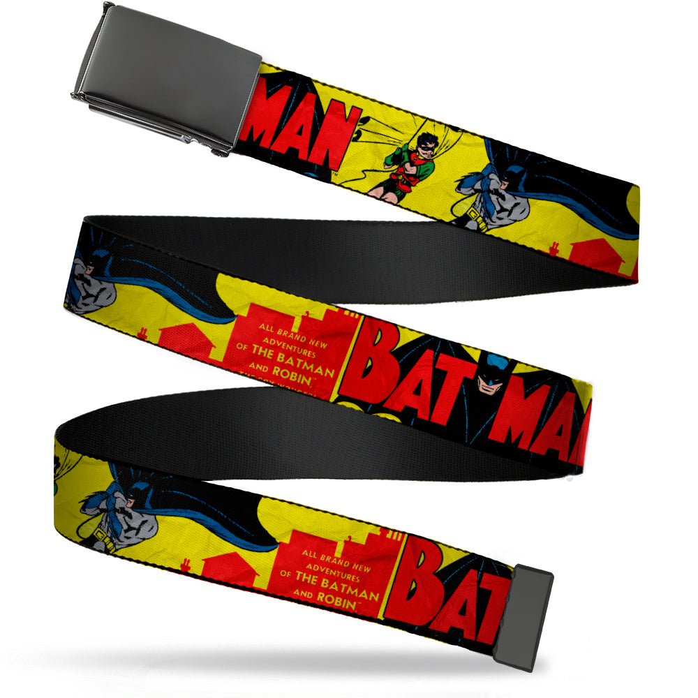 Black Buckle Web Belt - Classic BATMAN Issue #1 Robin & Batman Cover Pose Yellow/Red Webbing