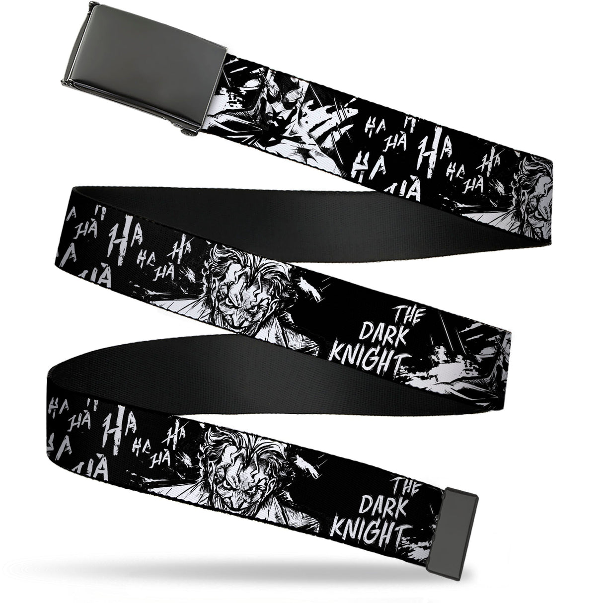 Web Belt Blank Black Buckle - Batman THE DARK KNIGHT and Joker Smiling Sketch Close-Ups Black/White Webbing