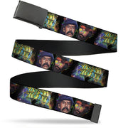 Black Buckle Web Belt - CHEECH & CHONG Faces Smokey Tie Dye Black/Yellow/Multi Color Webbing