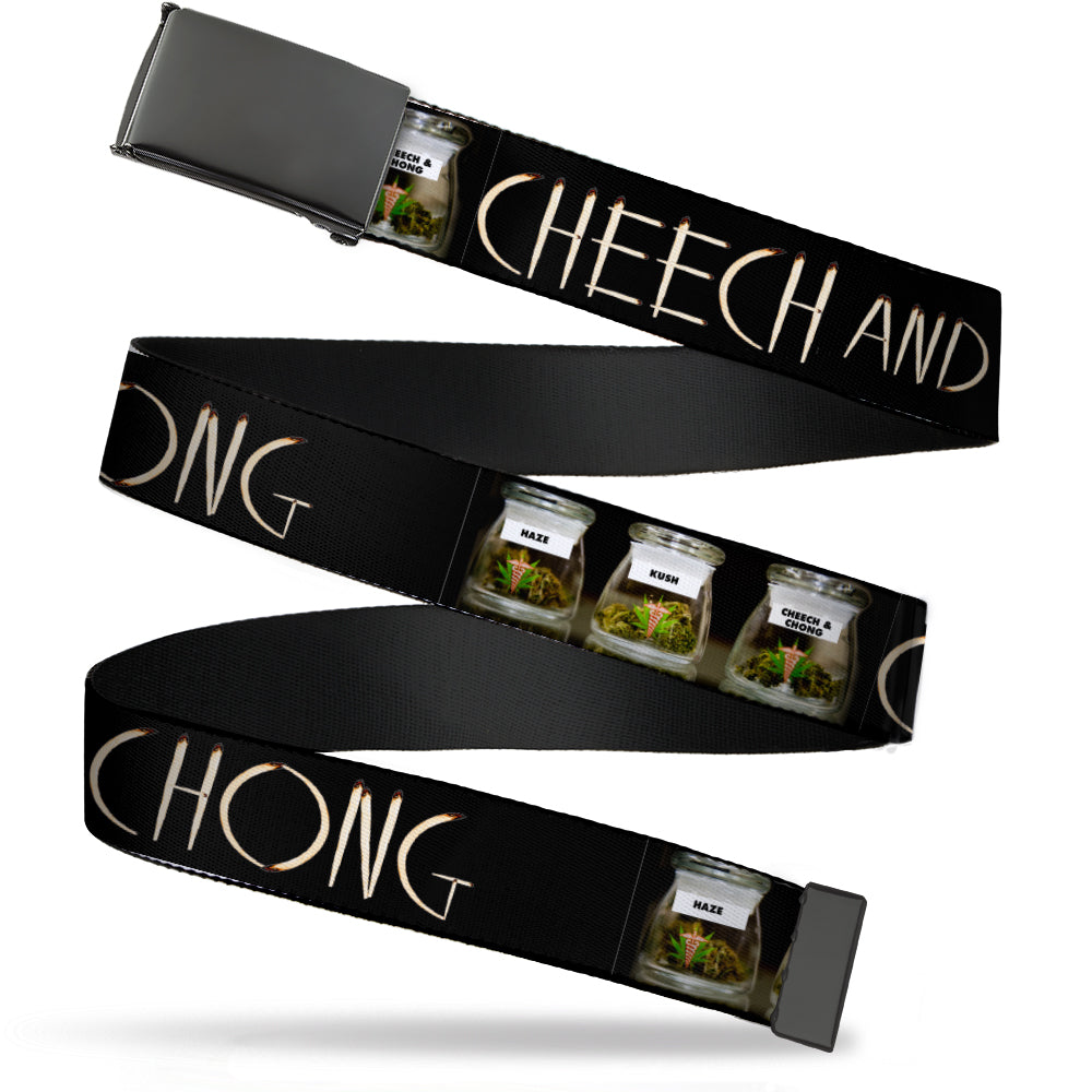 Black Buckle Web Belt - CHEECH AND CHONG Joints Text/3-Vivid Weed Jars ...