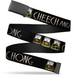 Black Buckle Web Belt - CHEECH AND CHONG Joints Text/3-Vivid Weed Jars Black Webbing