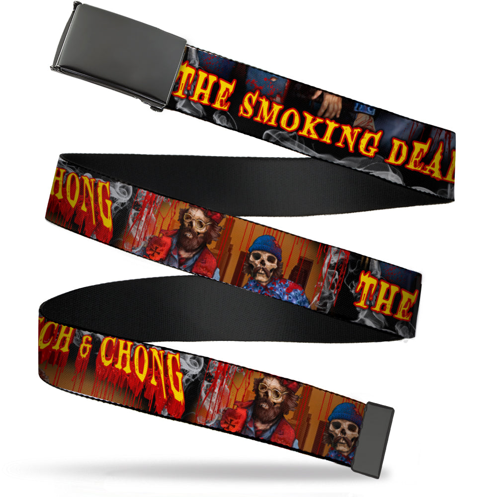 Black Buckle Web Belt - CHEECH & CHONG THE SMOKING DEAD Zombie Pose Red/Yellow Webbing