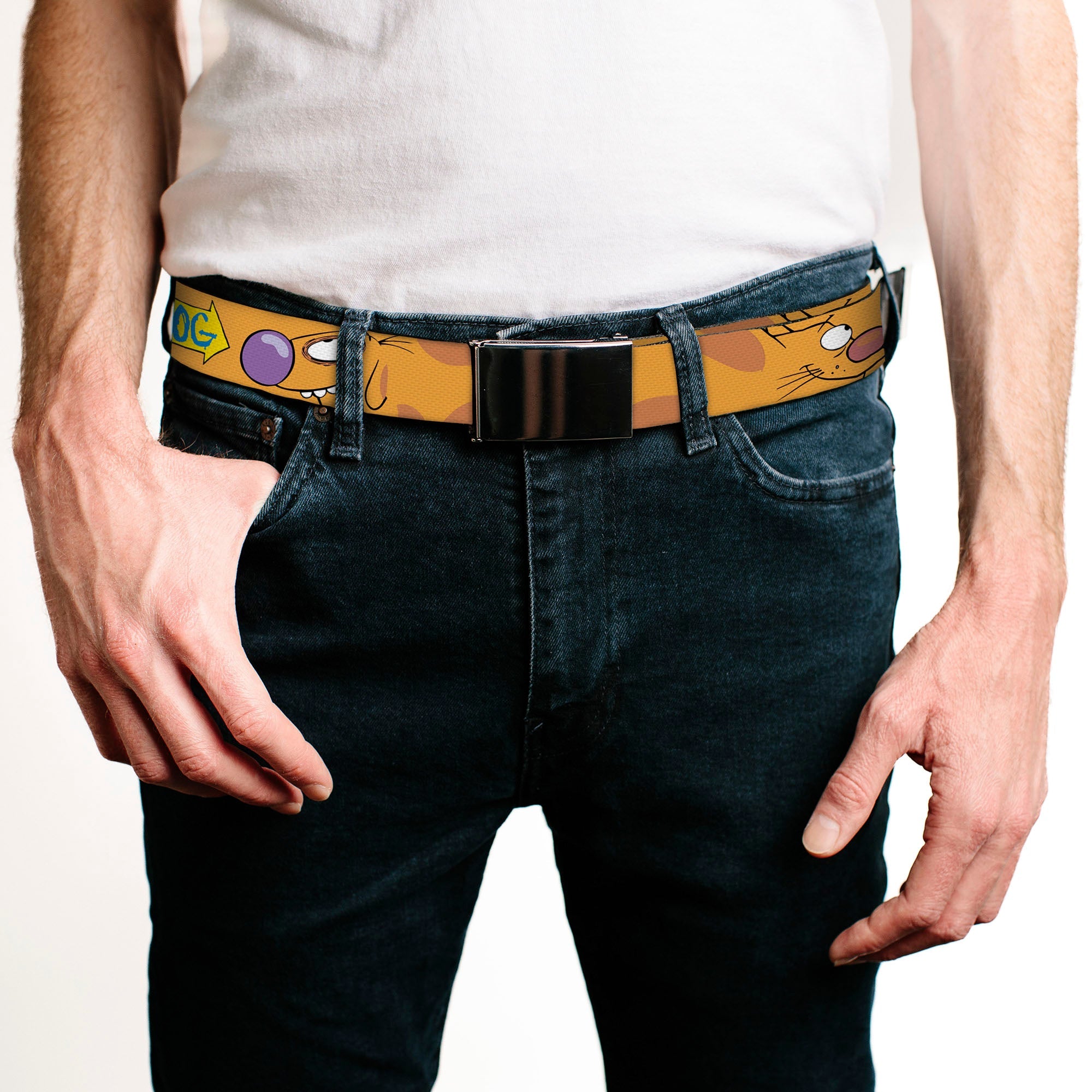 Black Buckle Web Belt - CatDog Stretch/CATDOG Logo Webbing