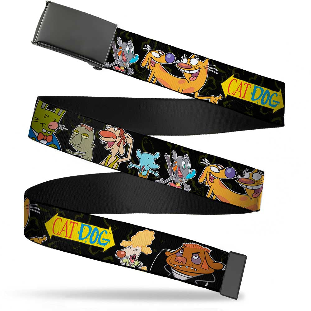 Black Buckle Web Belt - CATDOG Group Pose Black/Multi Color Webbing