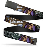 Web Belt Blank Black Buckle - CATWOMAN-NINE LIVES OF A FELINE FATALE Bombshell Pose/Diamonds Webbing