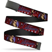 Black Buckle Web Belt - CATWOMAN Bombshell Pose/Diamonds Red/Purple/Black Webbing