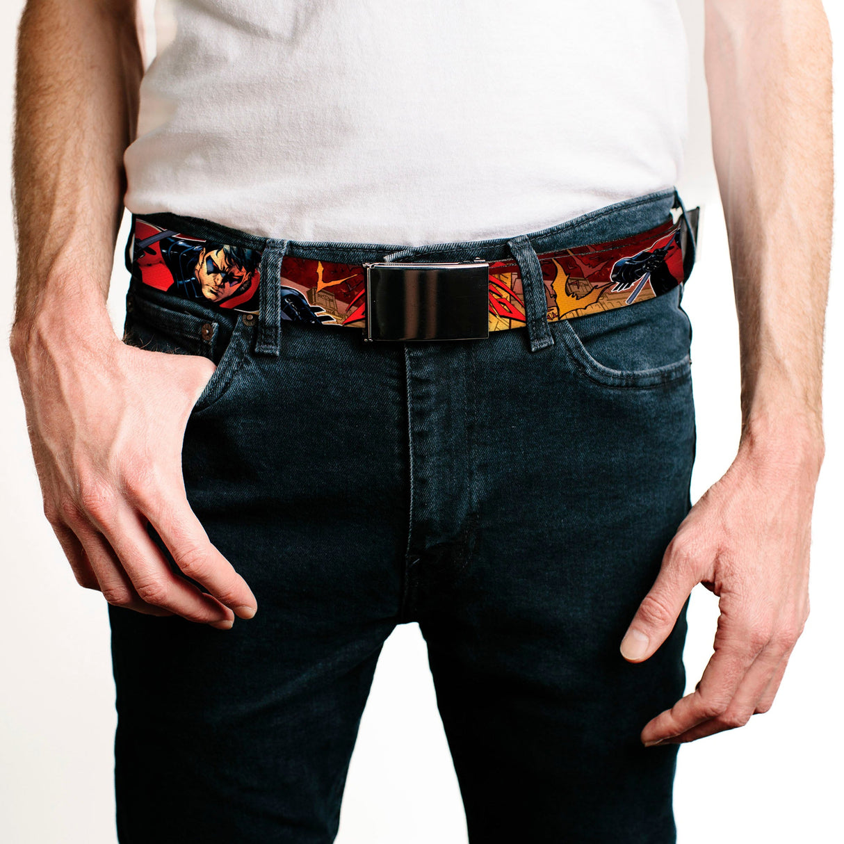 Black Buckle Web Belt - NIGHTWING Poses/Bats Welcome to Gotham Comic Book Cover Webbing