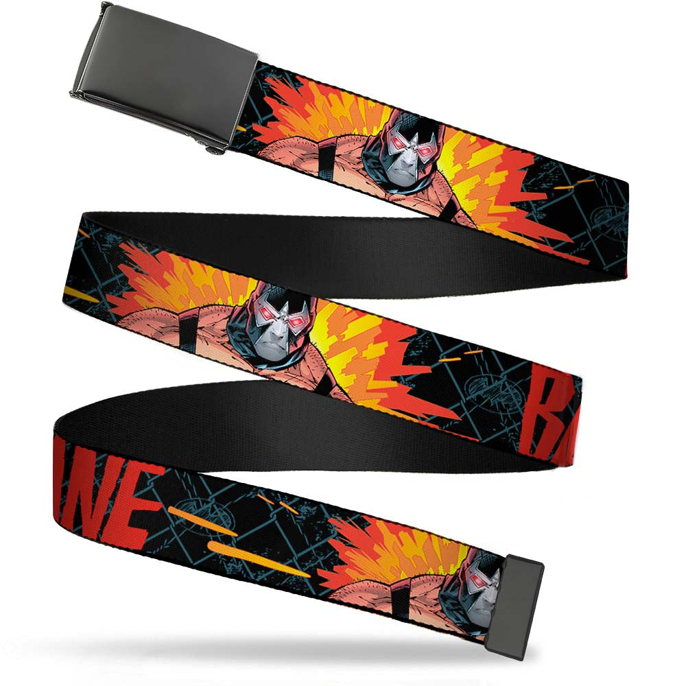 Black Buckle Web Belt - BANE Pose/Explosion Bat Signal/Chanlink Black/Gray/Reds Webbing