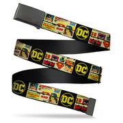 Black Buckle Web Belt - Vintage DC Comics Superhero and Logos Collage Black Webbing