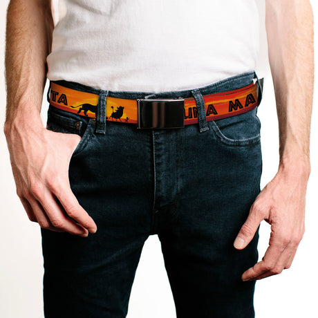 Web Belt Blank Black Buckle - Lion King HAKUNA MATATA Sunset Oranges/Black Webbing