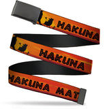 Web Belt Blank Black Buckle - Lion King HAKUNA MATATA Sunset Oranges/Black Webbing