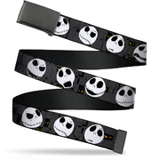 Black Buckle Web Belt - Nightmare Before Christmas Jack Expressions Gray Webbing