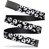 Black Buckle Web Belt - Nightmare Before Christmas Jack Expressions Scattered Black/White Webbing