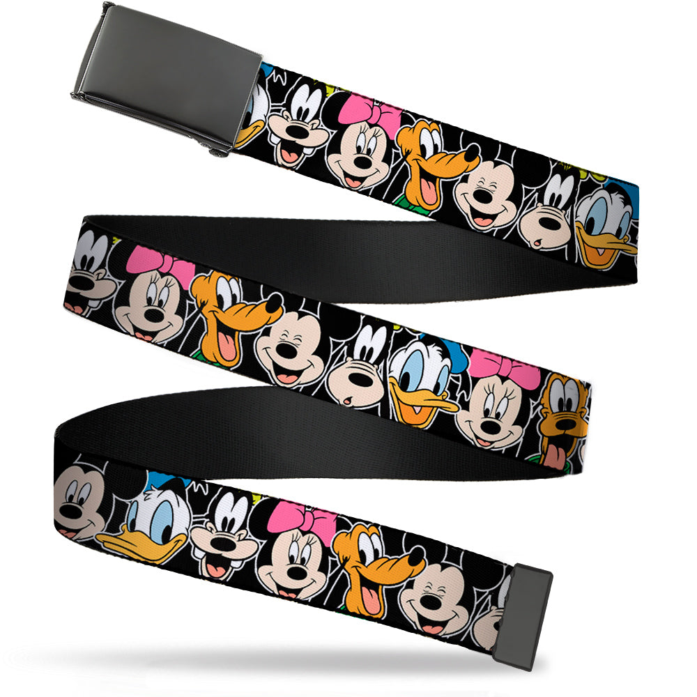 Web Belt Blank Black Buckle - Classic Disney Character Faces Black Webbing