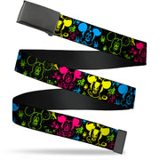 Black Buckle Web Belt - Mickey Expressions/Paint Splatter Black/Multi Neon Webbing