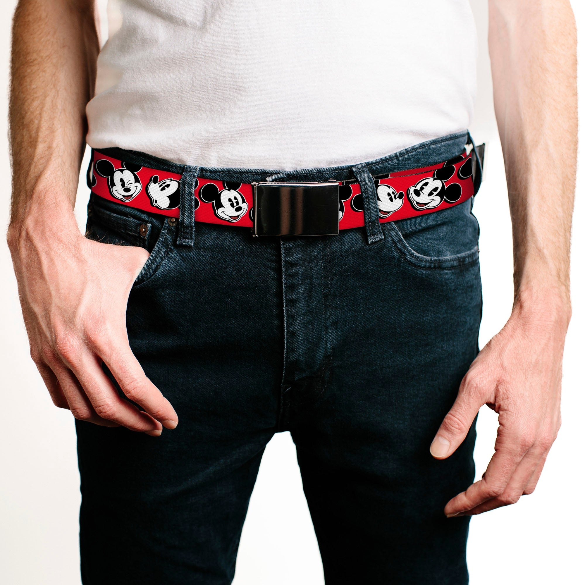 Black Buckle Web Belt - Mickey Mouse Expressions Red/Black/White Webbing