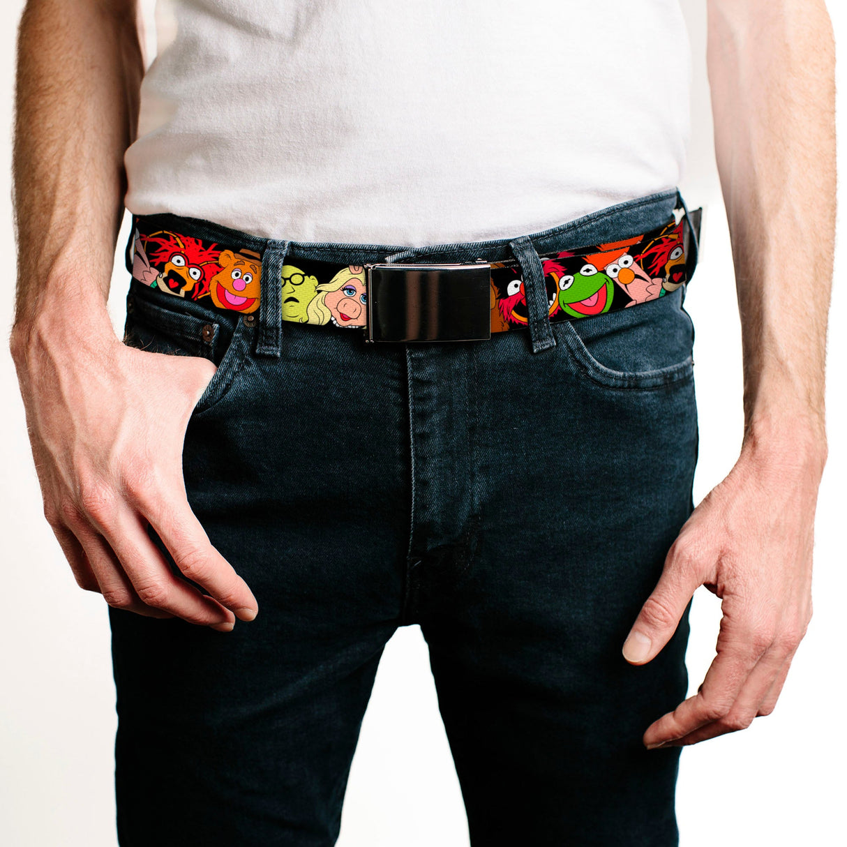 Web Belt Blank Black Buckle - Muppets Faces Black Webbing