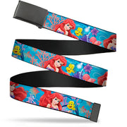 Web Belt Blank Black Buckle - Ariel & Flounder Vivid Underwater Poses Webbing