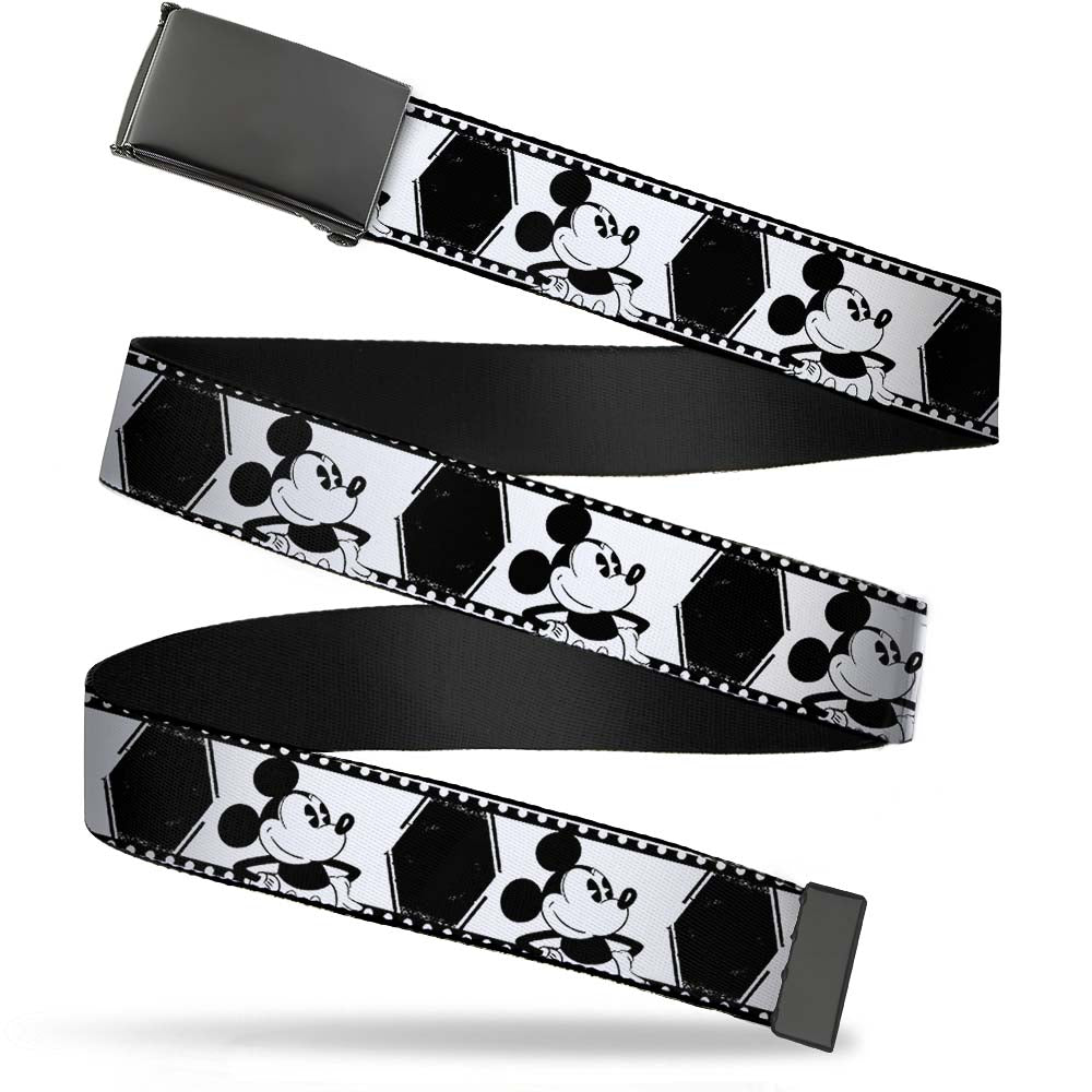 Black Buckle Web Belt - Mickey Standing Pose Film Strip White/Black Webbing