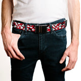 Web Belt Blank Black Buckle - Mickey Mouse Poses Scattered Red/Black/White Webbing