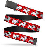 Web Belt Blank Black Buckle - Dalmatians Running/Paws Reds/White/Black Webbing