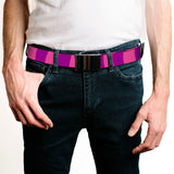 Web Belt Blank Black Buckle - Cheshire Cat Stripe Pink/Purple Webbing