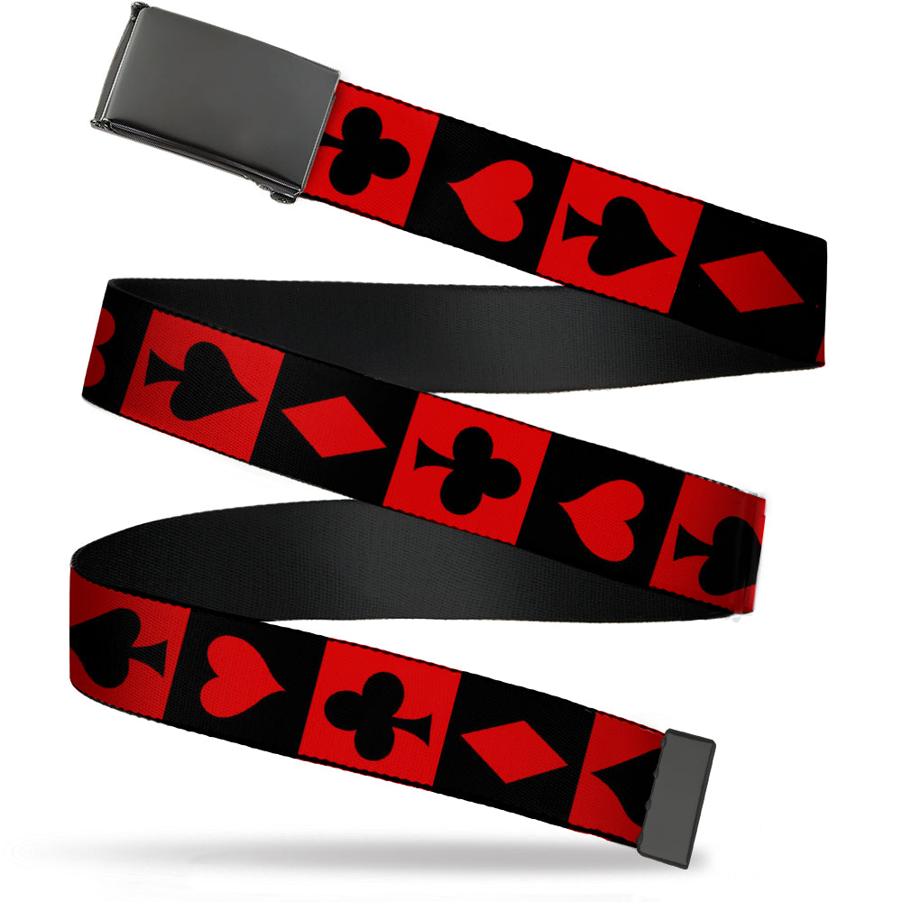 Web Belt Blank Black Buckle - Alice in Wonderland Card Suits Red/Black Webbing