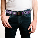 Web Belt Blank Black Buckle - Jack Expressions/Ghosts in Cemetery Purples/Grays/White Webbing