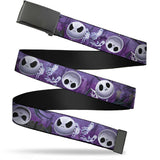 Web Belt Blank Black Buckle - Jack Expressions/Ghosts in Cemetery Purples/Grays/White Webbing