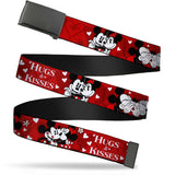 Black Buckle Web Belt - Mickey & Minnie HUGS & KISSES Poses Reds/White Webbing