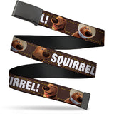 Web Belt Blank Black Buckle - Dug 3-Poses/SQUIRREL! Brown/Yellow/White Webbing