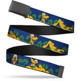 Web Belt Blank Black Buckle - Pluto 4-Poses/Landscape Blue/Green Webbing