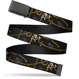 Web Belt Blank Black Buckle - Jack Sparrow's Flag Icons/Skull & Crossed Swords/Rope Black/Tan/Cream/Gray Webbing