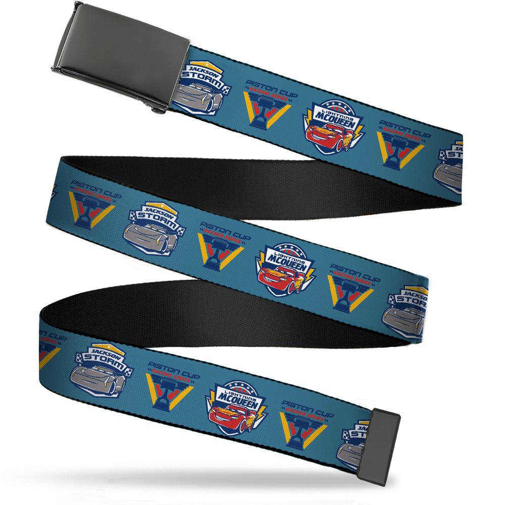 Black Buckle Web Belt - Cars 3 PISTON CUP RACING SERIES Icon/LIGHTNING MCQUEEN Pose3/JACKSON STORM Pose2 Blue Webbing