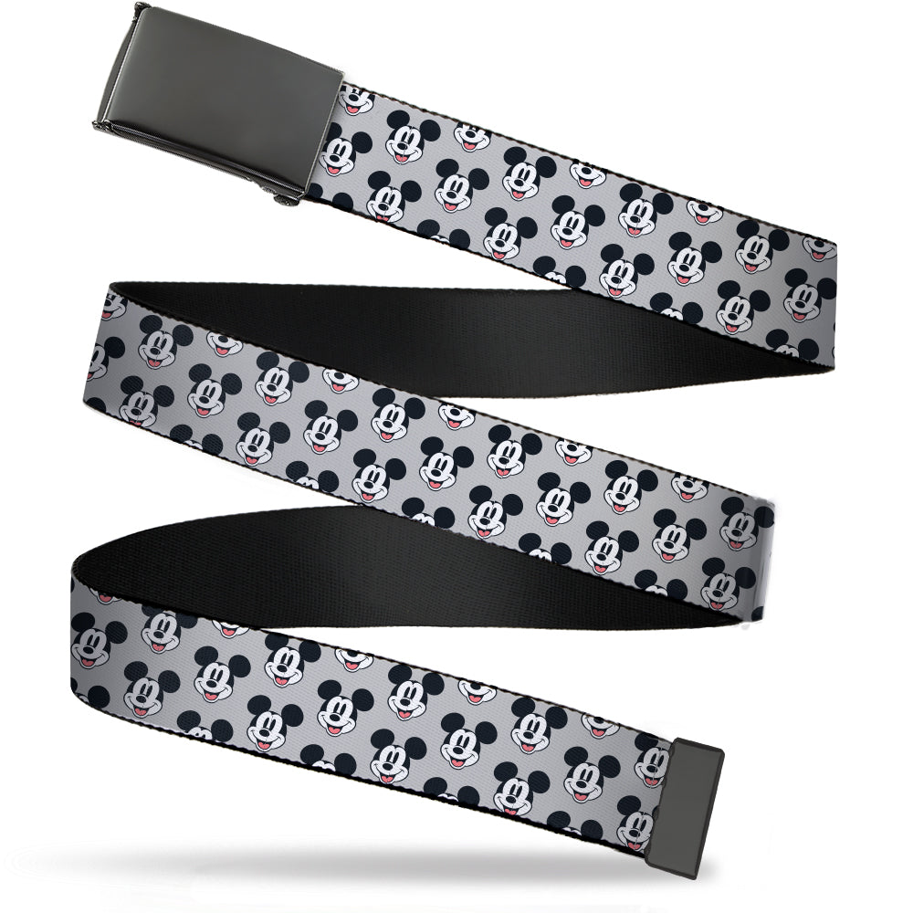 Black Buckle Web Belt - Mickey Mouse Smiling Face Monogram Gray Webbing