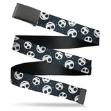 Web Belt Blank Black Buckle - The Nightmare Before Christmas Smiling Jack Moon and Stars Black Webbing