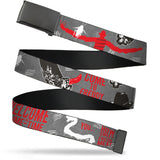 Web Belt Blank Black Buckle - A Nightmare on Elm Street Freddy Icons and Quote Collage Gray/Black/Red Webbing