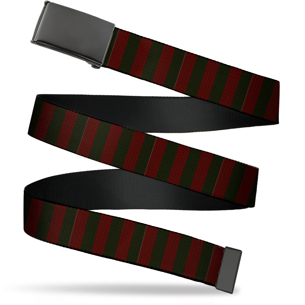 Web Belt Blank Black Buckle - A Nightmare on Elm Street Freddy Krueger Sweater Stripe Reds/Greens Webbing