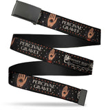 Black Buckle Web Belt - FANTASTIC BEASTS PERCIVAL GRAVES/Eye in Hand Icon Charcoal/Red/White Webbing