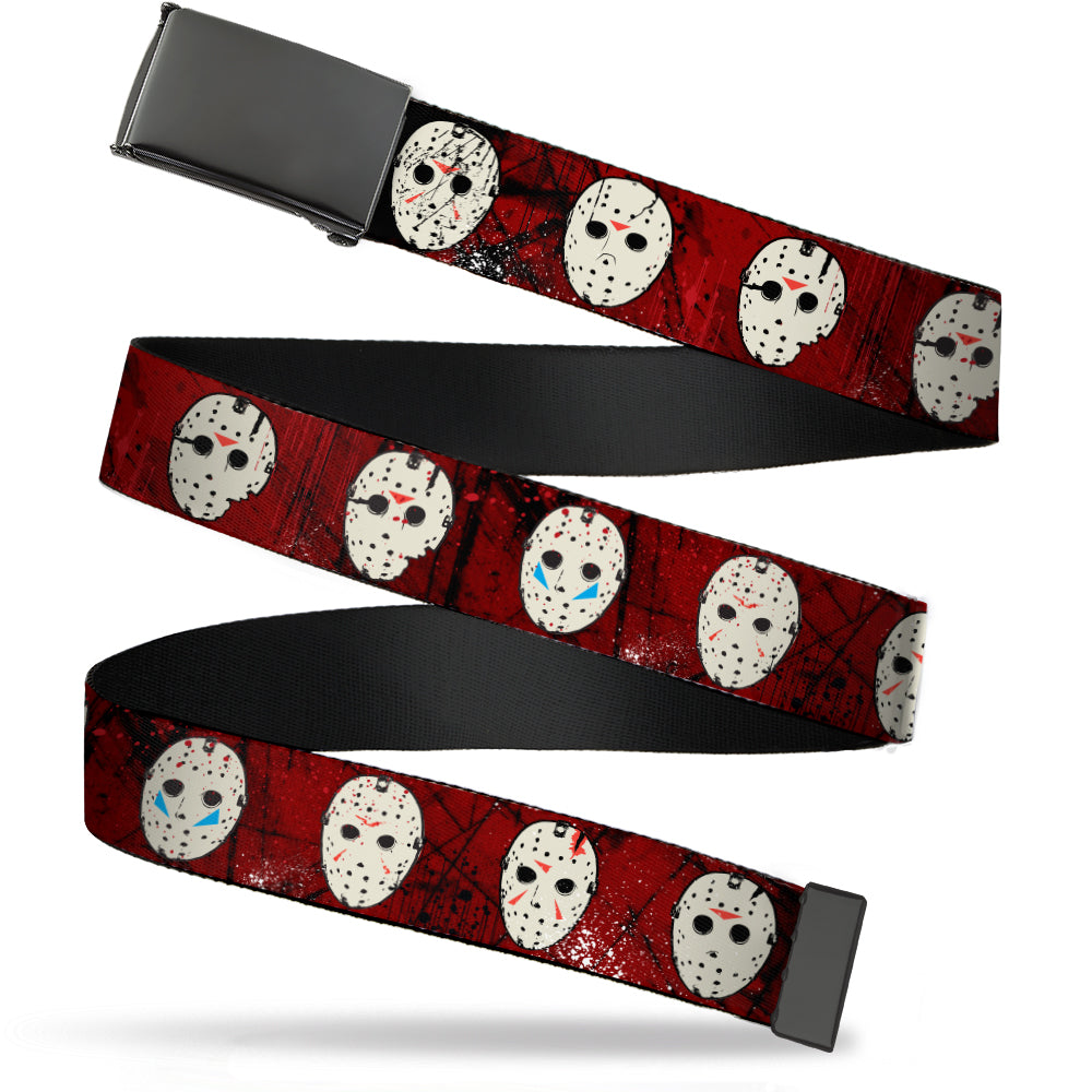 Web Belt Blank Black Buckle - Friday the 13th Hockey Mask Icons Reds Webbing